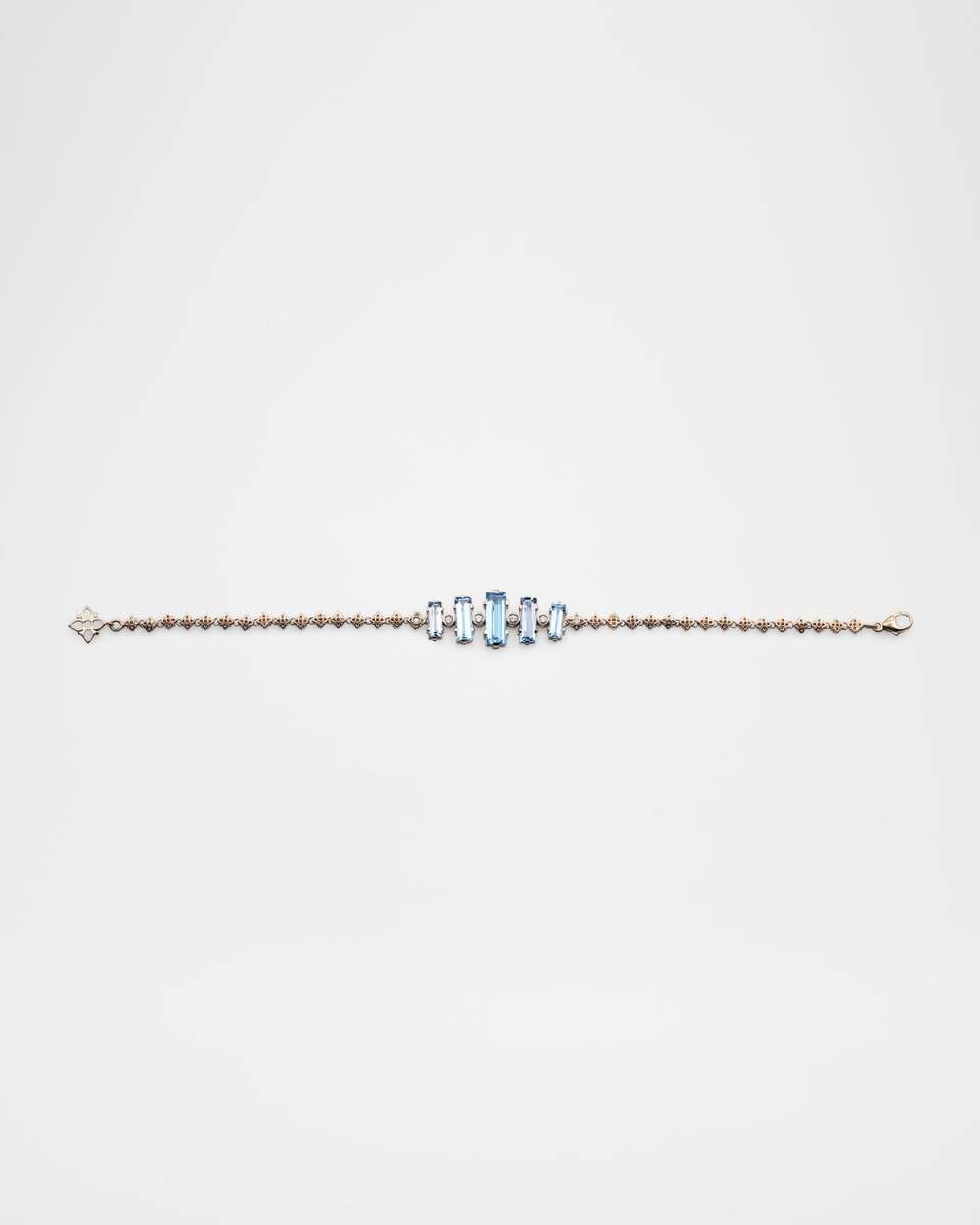 18K Yellow Gold Diamond and Baguette Swiss Blue Topaz Bracelet